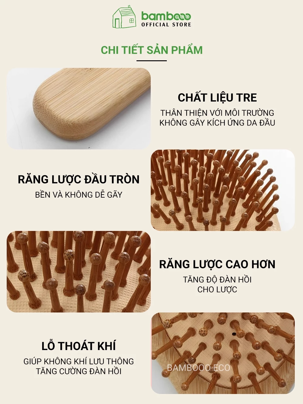 Hình ảnh sản phẩm Lược Gỗ Tre Massage Da Đầu Bằng Tre Thân Thiện Với Môi Trường